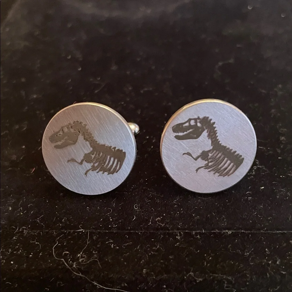 Men's Titanium Blue T-Rex Cufflinks and Tie Clip Set